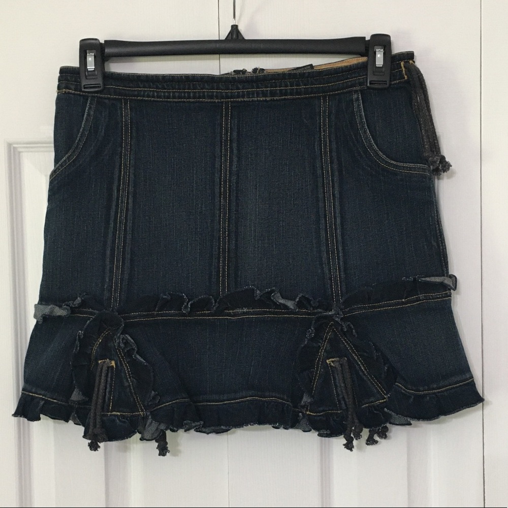 Dark Blue Denim Mini Skirt with Ruffle Hem